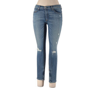 Rag & Bone / Jean Women's Zipper Capri Blue Shredded Skinny Jeans - Size 30